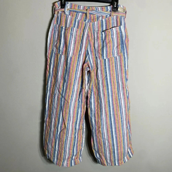 7 For All Mankind Striped Linen Wide Leg Pants Women's Size 10 Multicolor Ankle - Picture 9 of 16